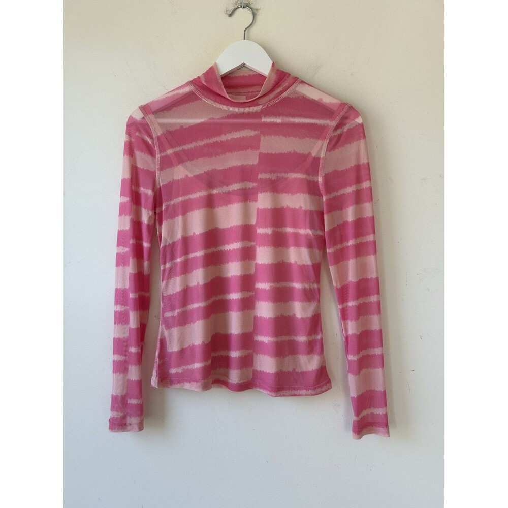 House of Aama Target Pink Striped Mesh Top Long Sleeve Mock Neck Layering Sz XS